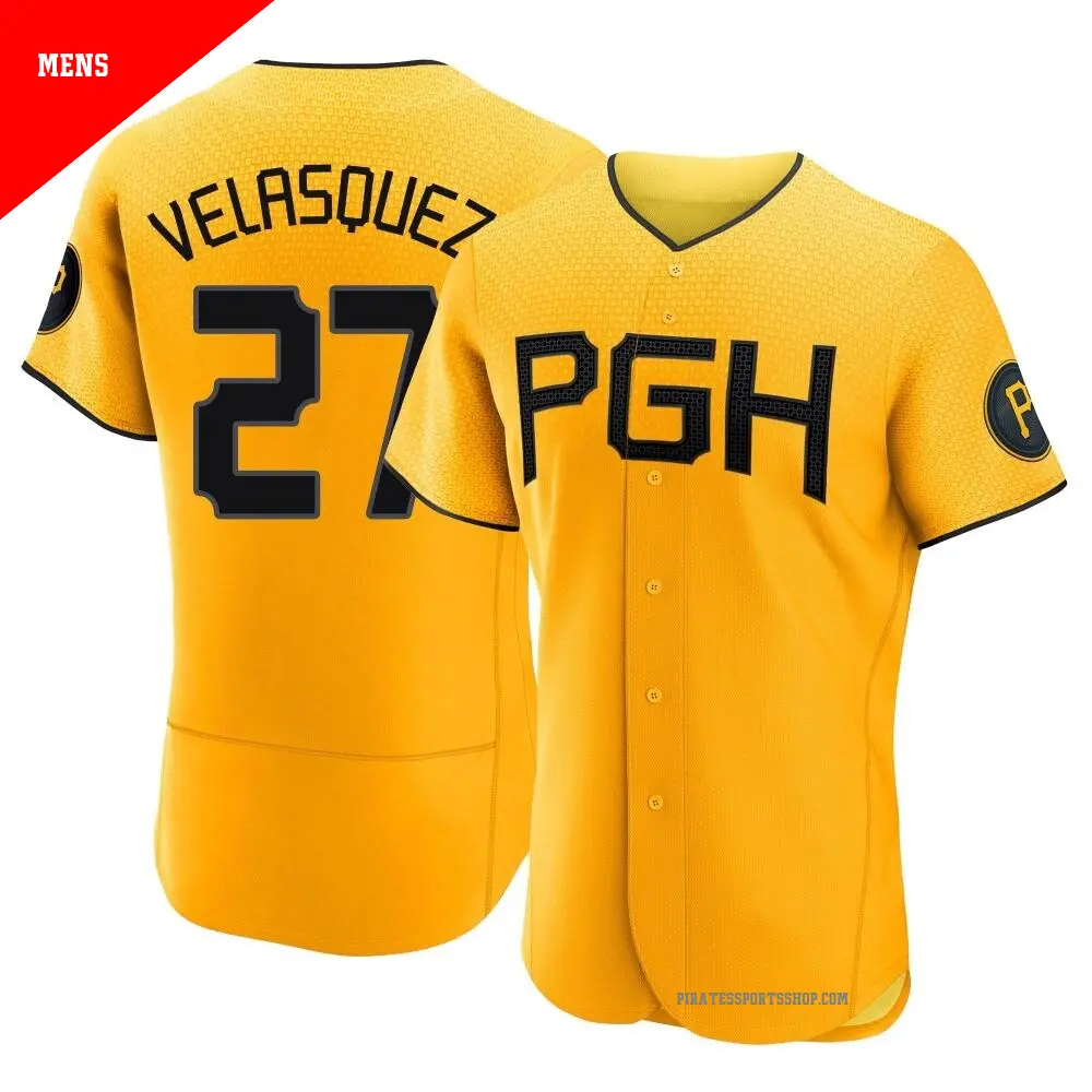 Men's ＃27 Vince Velasquez Pittsburgh Pirates Gold Authentic 2023 City Connect Jersey