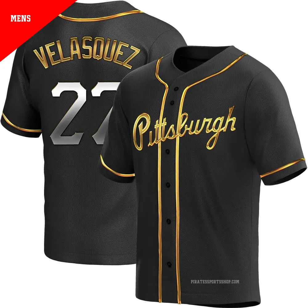 Men's ＃27 Vince Velasquez Pittsburgh Pirates Gold Replica Black en Alternate Jersey