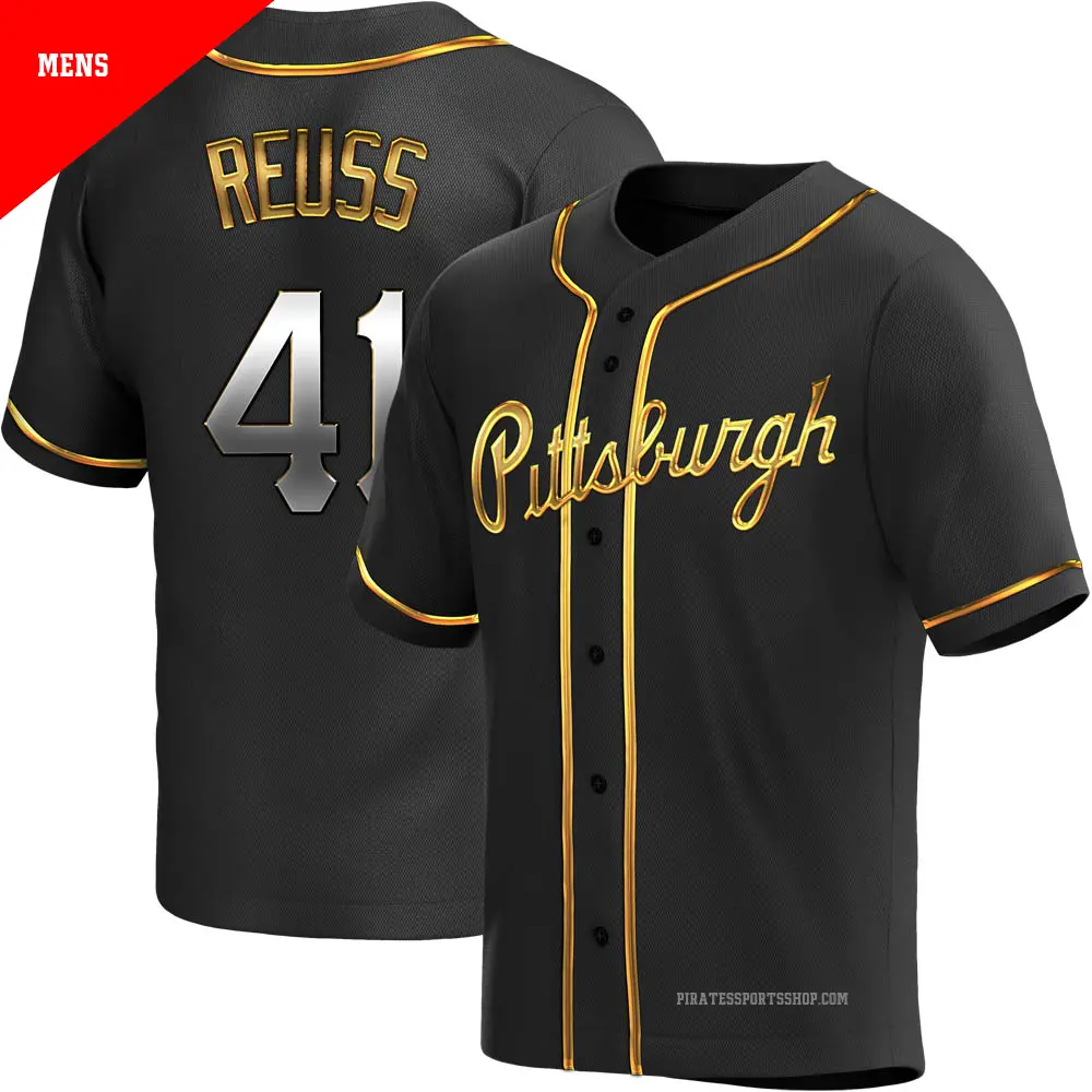 Men's ＃41 Jerry Reuss Pittsburgh Pirates Gold Replica Black en Alternate Jersey