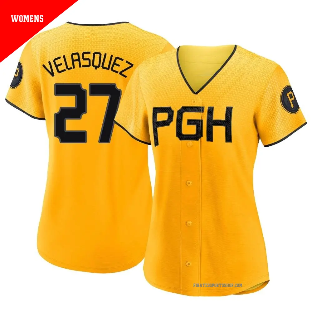 Women's ＃27 Vince Velasquez Pittsburgh Pirates Gold Authentic 2023 City Connect Jersey