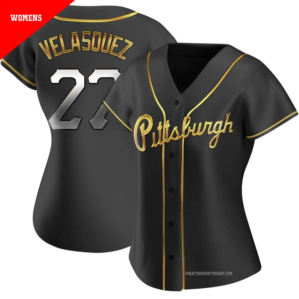 Women's ＃27 Vince Velasquez Pittsburgh Pirates Gold Replica Black en Alternate Jersey