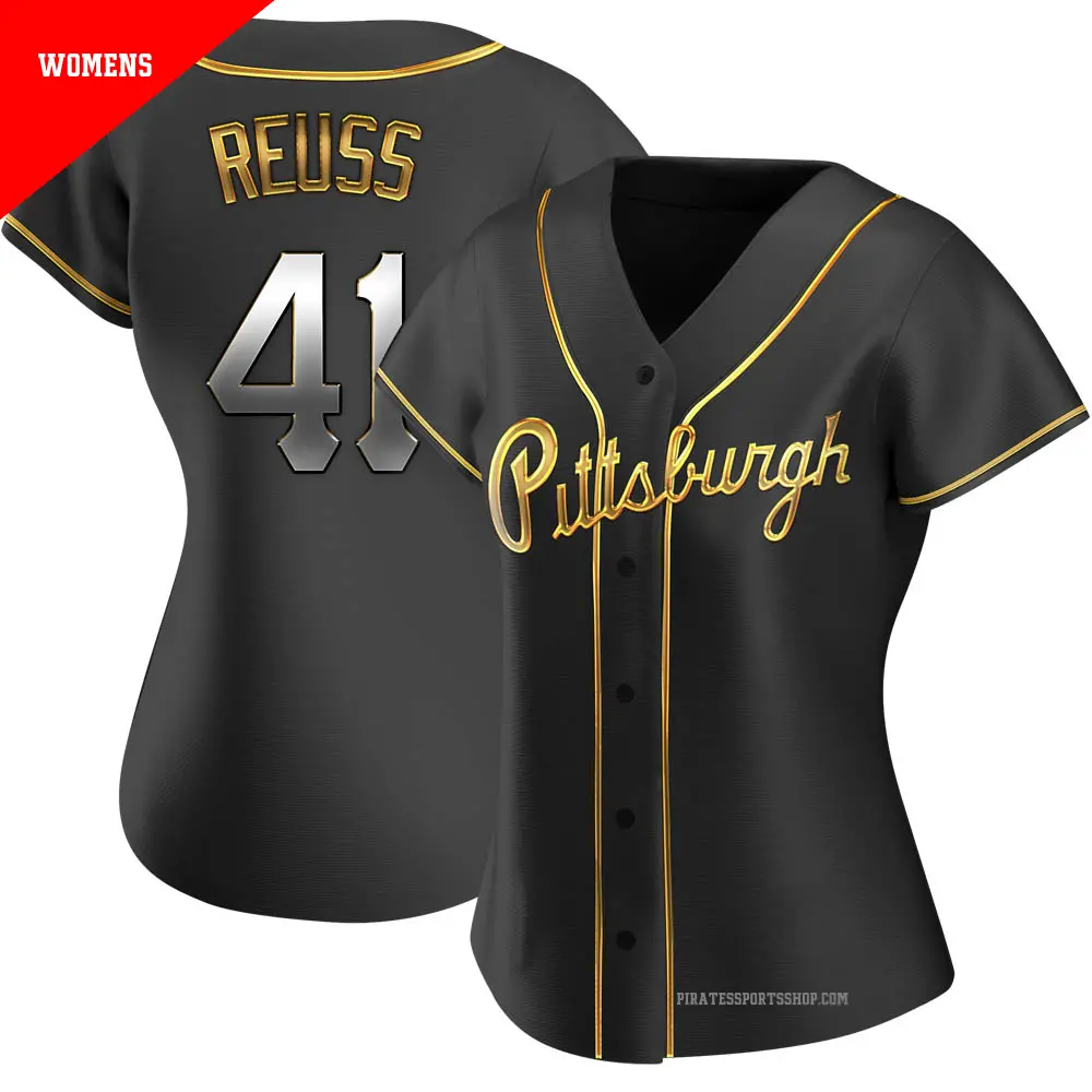 Women's ＃41 Jerry Reuss Pittsburgh Pirates Gold Replica Black en Alternate Jersey