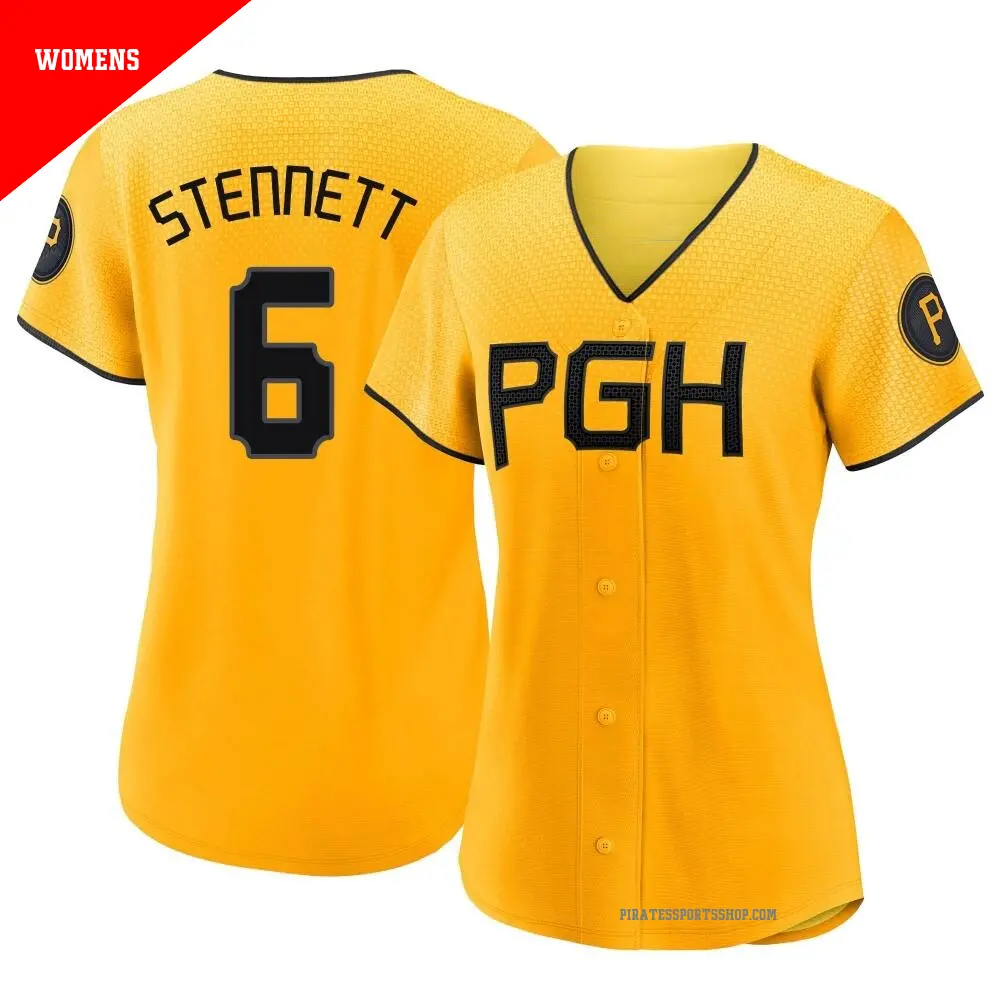 Women's ＃6 Rennie Stennett Pittsburgh Pirates Gold Authentic 2023 City Connect Jersey