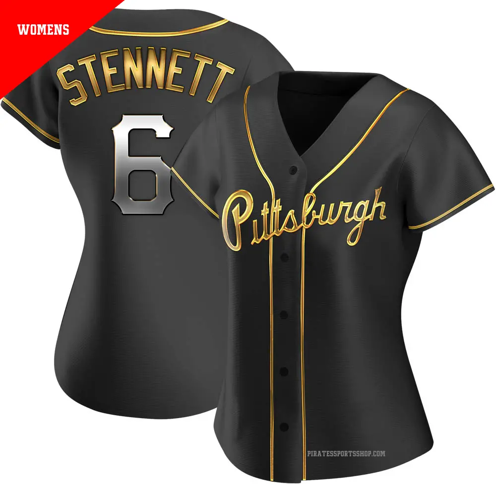 Women's ＃6 Rennie Stennett Pittsburgh Pirates Gold Replica Black en Alternate Jersey