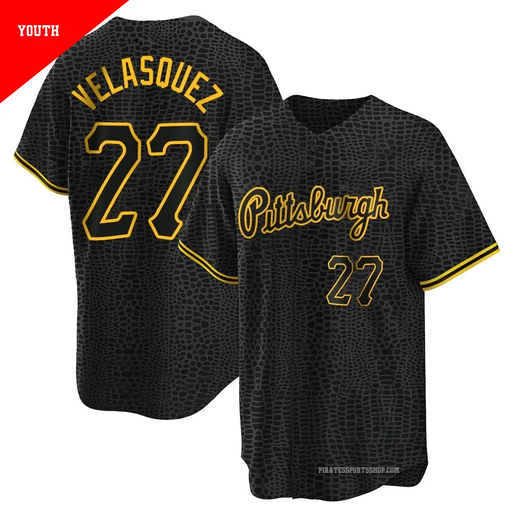 Youth ＃27 Vince Velasquez Pittsburgh Pirates Black Replica Snake Skin City Jersey