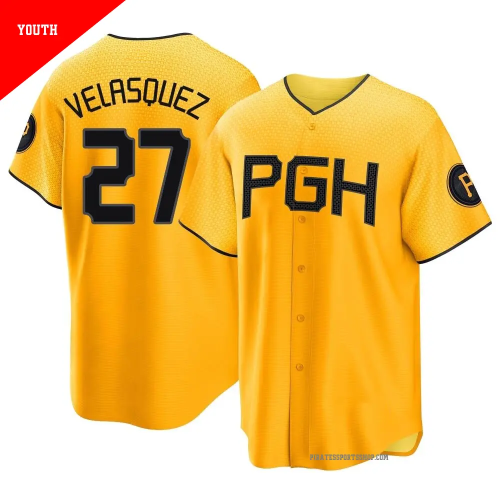 Youth ＃27 Vince Velasquez Pittsburgh Pirates Gold Replica 2023 City Connect Jersey