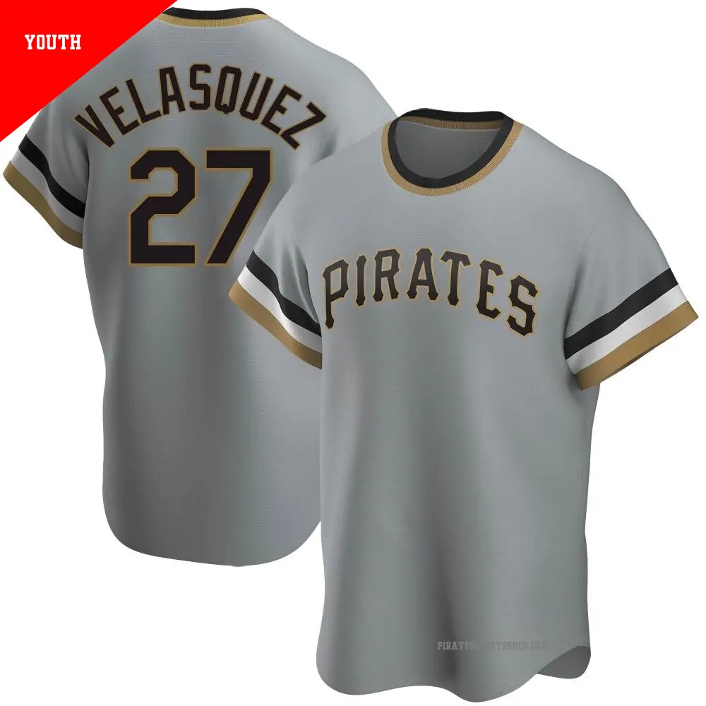 Youth ＃27 Vince Velasquez Pittsburgh Pirates Gray Replica Road Cooperstown Collection Jersey