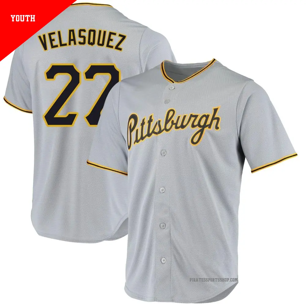 Youth ＃27 Vince Velasquez Pittsburgh Pirates Gray Replica Road Jersey