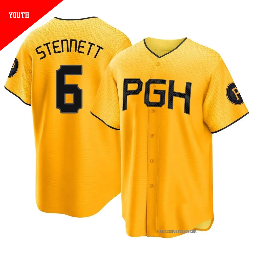 Youth ＃6 Rennie Stennett Pittsburgh Pirates Gold Replica 2023 City Connect Jersey